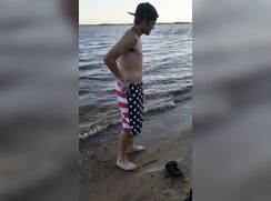 Walking nude on lakeside twink tube