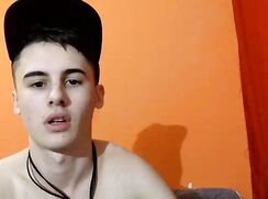 Cute twink porn boys jerks his cock and cums on cam