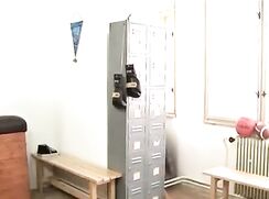 Locker room bareback sex