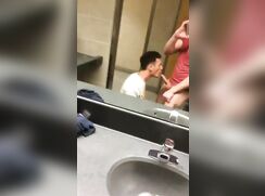 Twink Friends Suck and Jerking Together Public Restroom