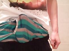 Teen boy shoots his load in underwear
