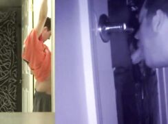 Interracial friends share glory hole