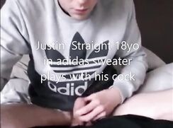Justin  Straight 18yo in adidas sweater plays with his cock