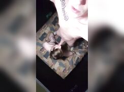 Obedient slut sucking him on his knees