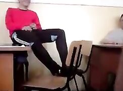 Straight funny boy-student showing his dick in class