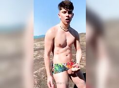 Cute twink jerks and cums outdoors boys porn