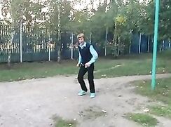 Russian acrobat boy showed his favorite trick