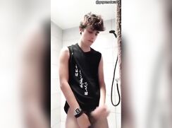 Uncut Twink Jerks Hairy Cock In The Shower As He Strips porn