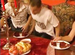Happy ending of dinner with gang bang of boys gay porn