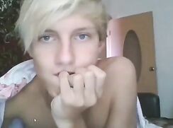 Very Cute Blond Boy Wanks Shows His Lean Body