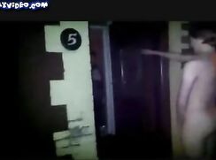 Drunk naughty str8 boy fooling around naked outside