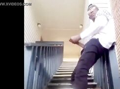 College student jerks his BBC outdoors