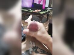 Prince albert piercing cum shot