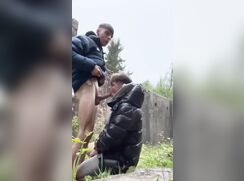 Twinks Suck, Lick & Cum in Puffer Jackets Outdoors