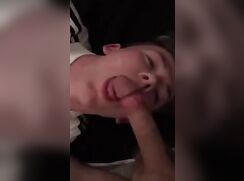 Cute Adidas teen gets a nice facial before sucking remaining cum off the dudes cock