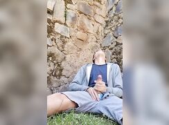wanking and cumming outside