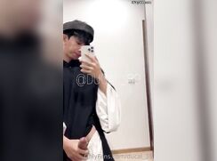 Vietnamese Boy Jerking Off While Wearing Traditional Clothes in Changing Room