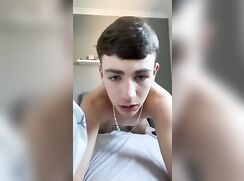Verbal fit and cute British lad wanks and shoots his load in bed