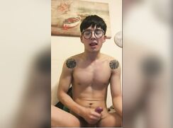 Geeky Asian Twink With Glasses Jerks Uncut Cock on Webcam porn