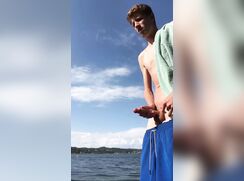 Slender Twink Jerks Big Uncut Cock By The Lake porn