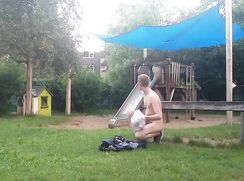 Uncut Twink Jerks In Playground In His Backyard porn