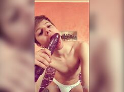 likes his purple dildo