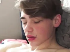 A Young Twink Lying Quietly On His Bed, Masturbates And Ejaculates On His Belly .