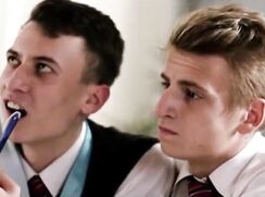 Four cute schoolboys get it on bareback with hot teacher