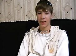 Russian twink jerks his cock and cums, classic boys porn