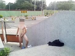 Asian twink cums in public area