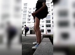 Asian risky jerking off outdoor