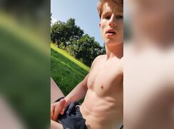 Outside Gay Twink cums public porn