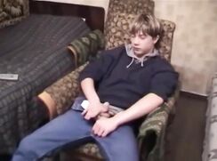 Cute Russian wanking with dildo cums solo