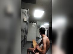 Twink risky jerking in locker room