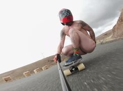 Downhill Naked on Longboard