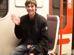 Risky jerk off on subway