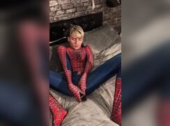 [ABX][240] - Spider-Man plays with anal beads and black dildo