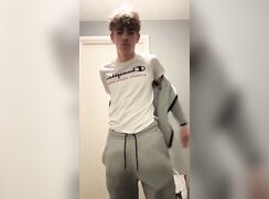 Twink tiktoker strip and wank hard cock