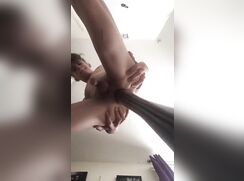 Kinky teen impales himself on long dildo