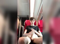Skinny twink busts a nut on the train