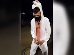 Slave masturbates in public