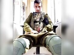 Fully equipped Israeli soldier video chat