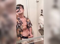 Gay Twink's Selfie of him Jerking and Cumming in Bathroom 510