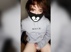 Smooth masked teenager jerks off and cums after school