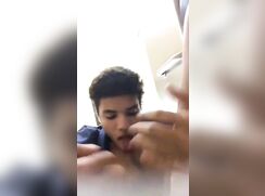 Handsome light skin twink self suck