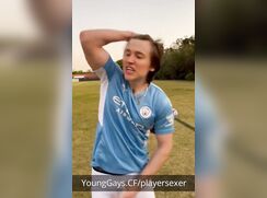 Young soccer player jerking off on the field