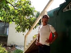 Dnz hung lad piss & wanks in the garden