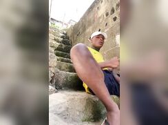 Black Twink Jerks and Cums Outside 211