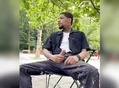 Gay Black Dude Jerks and Cums Outside 320