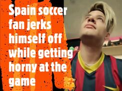 Spain soccer fan jerks himself off while getting horny at the game
